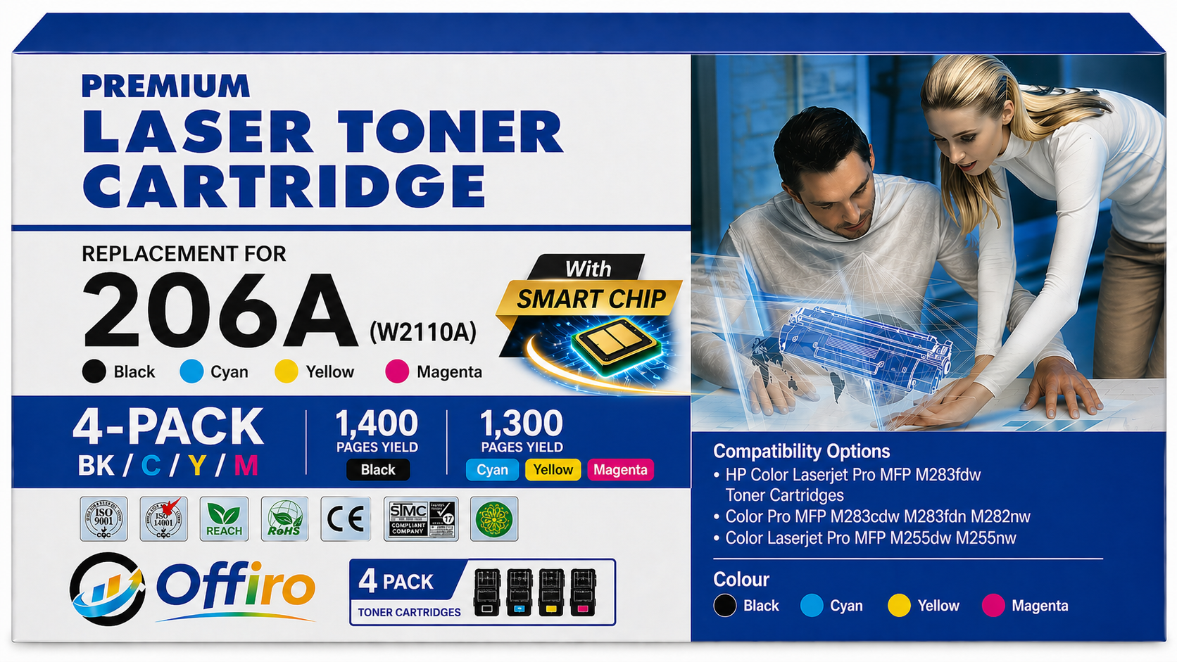 Compatible HP 206A Toner Cartridge Combo BK/C/M/Y – With Chip