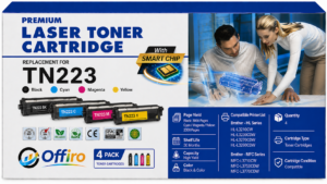 Offiro Package-TN223 Brother TN223 Compatible BK/C/M/Y Toners Cartridge High Yield - With Chip