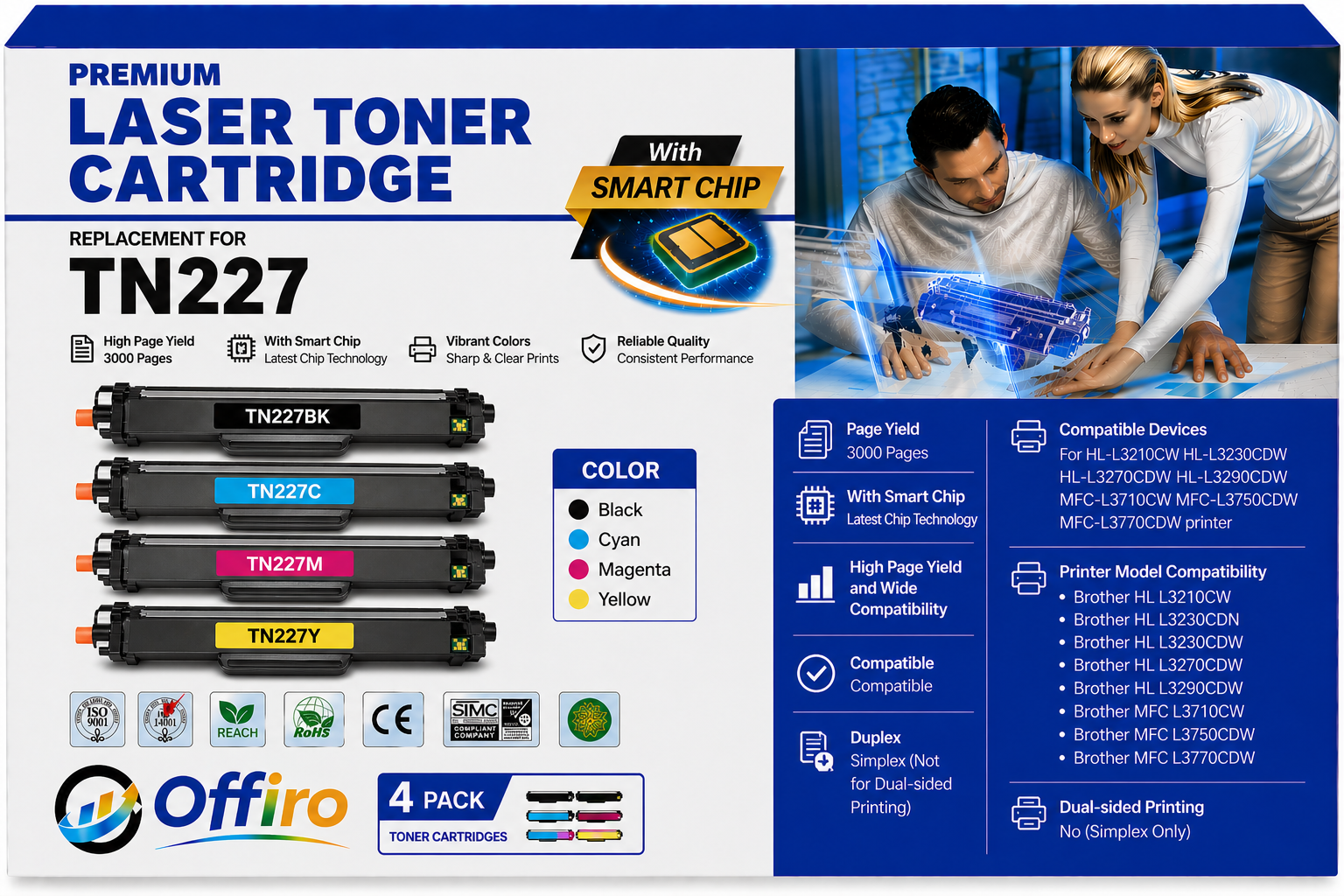 Brother TN227 Compatible Toner Cartridge Combo High Yield BK/C/M/Y – With Chip