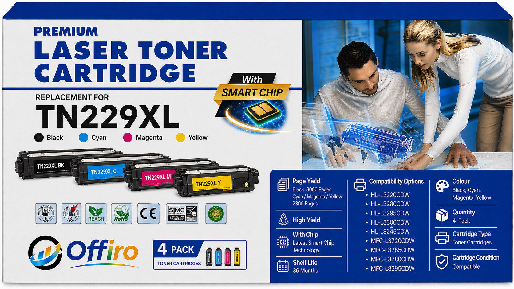 Brother TN229XLBK Compatible BK,M,C,Y Toners Cartridge High Yield – With Chip