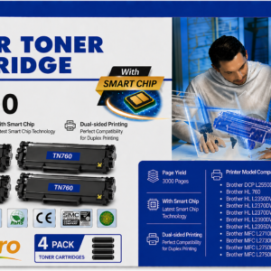 Brother TN760 Compatible Black Toner Cartridge High Yield - With Chip - 4/Pack