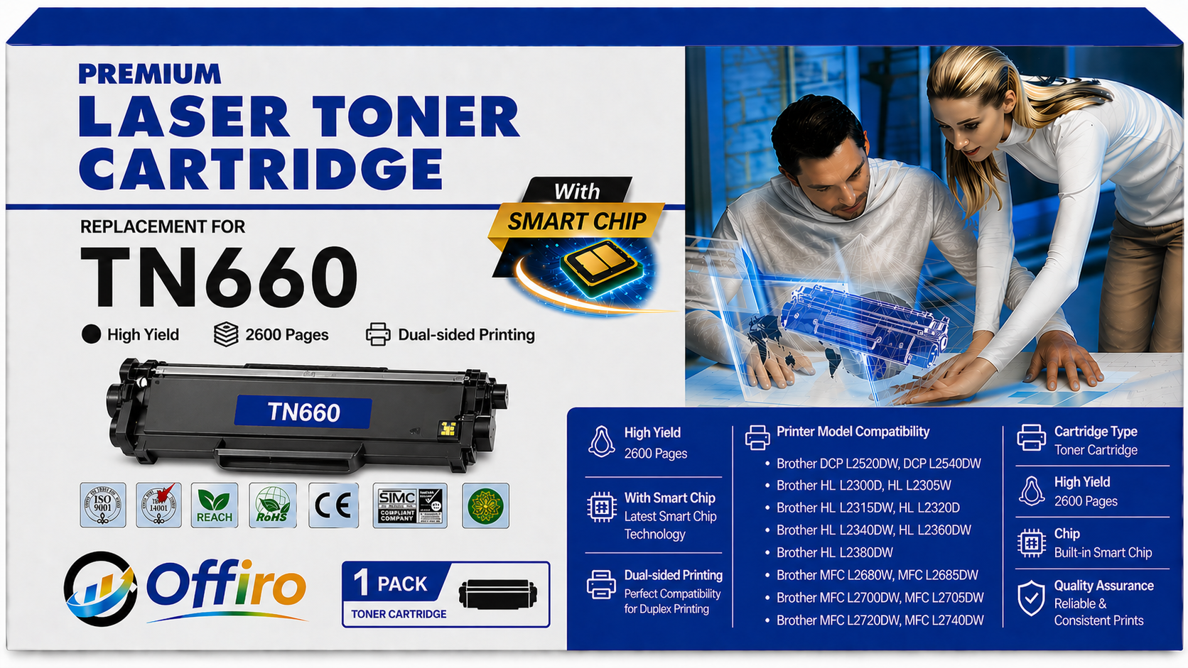Brother TN660 DR630 Compatible Toner Cartridge and Drum Combo